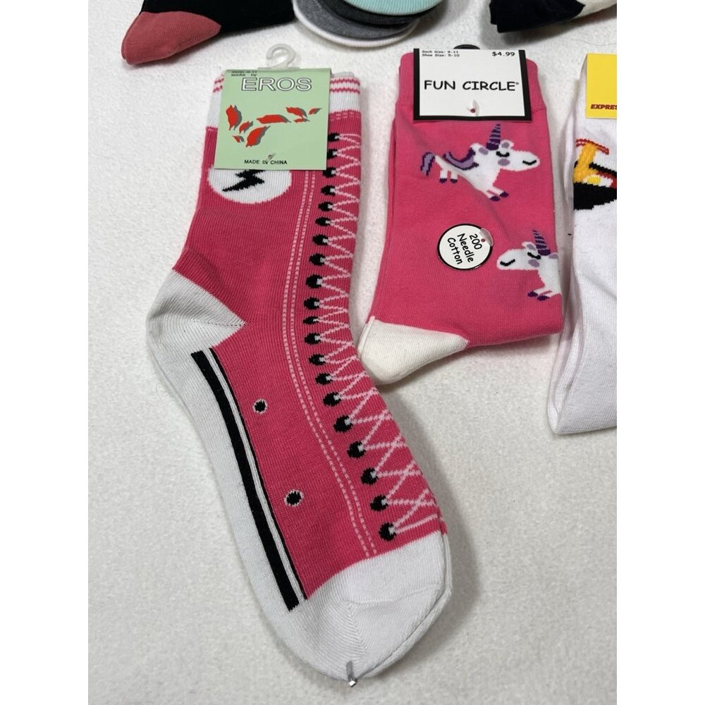 Lot of 12 New Novelty Crew Socks  Fun Prints Sushi Bike Hawaii Unicorn Converse - Picture 2 of 7